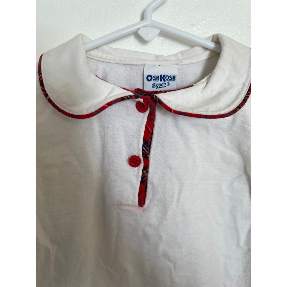 Vintage OshKosh Bgosh Girls White Plaid Trim Peter Pan Collar Polo Shirt 6X USA - Picture 3 of 6